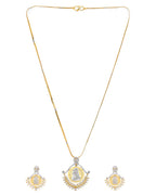 VOJ Dual Toned Ad-Studded Designer Pendant With Chain And Earrings Set