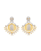 VOJ Dual Toned Ad-Studded Designer Pendant With Chain And Earrings Set