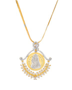 VOJ Dual Toned Ad-Studded Designer Pendant With Chain And Earrings Set