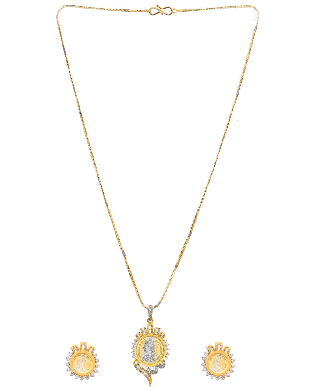 VOJ Dual Toned Ad-Studded Gold-Polished Coin Chain Set