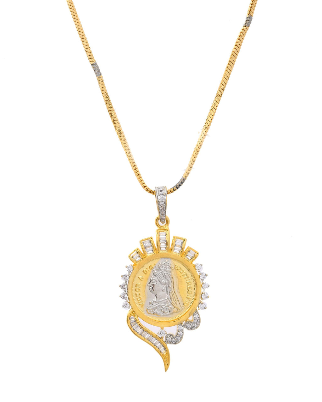 VOJ Dual Toned Ad-Studded Gold-Polished Coin Chain Set
