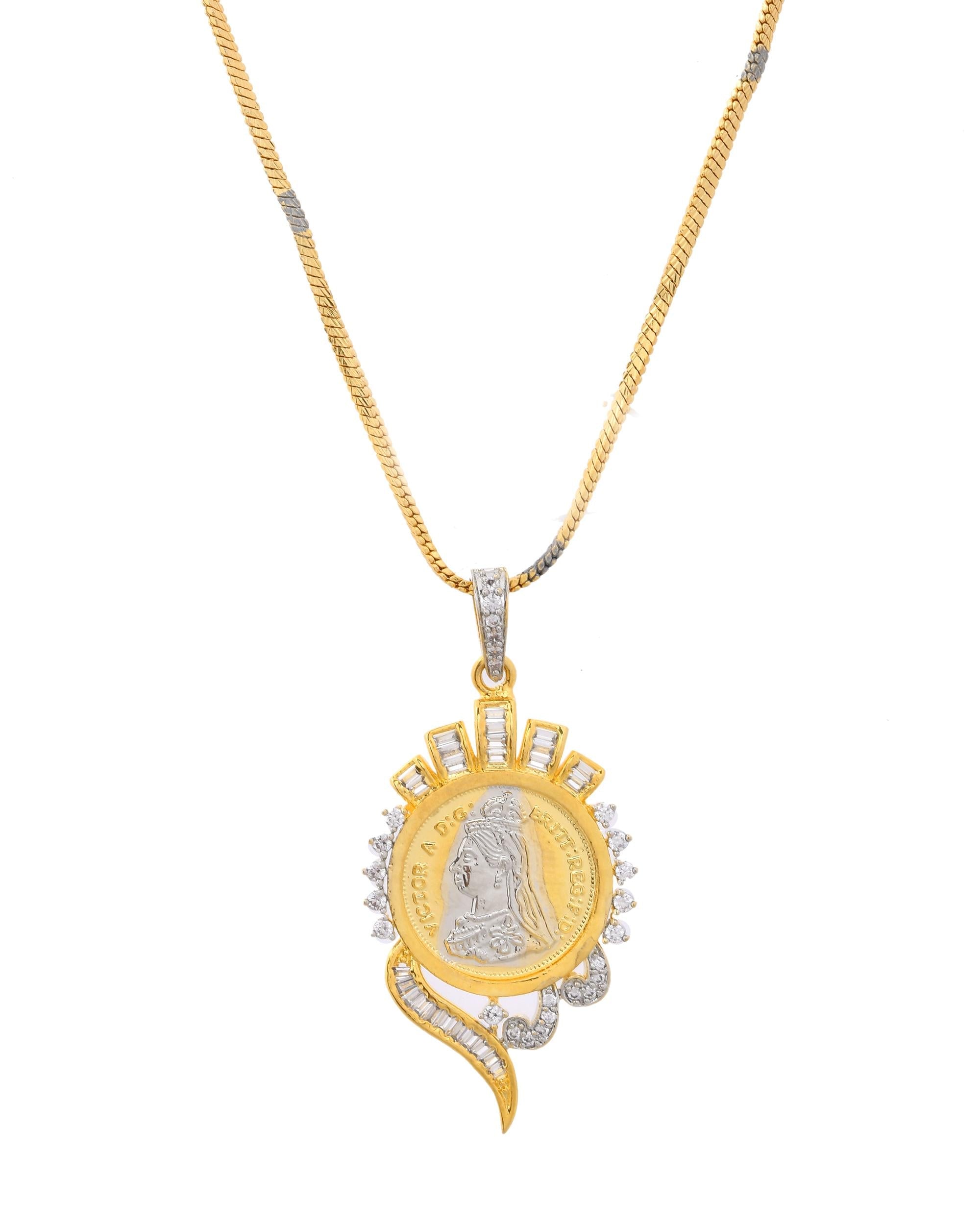 VOJ Dual Toned Ad-Studded Gold-Polished Coin Chain Set
