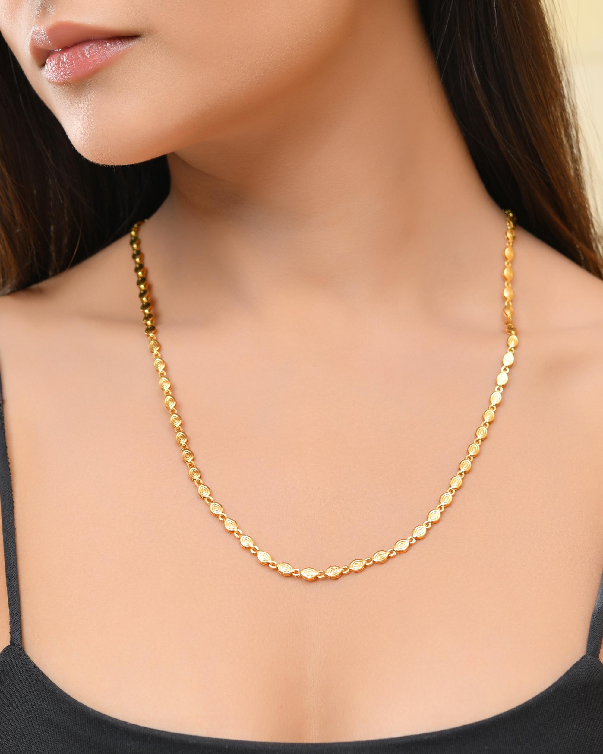 VOJ Gold-Polished Designer Oval Women Chain