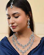 VOJ Silver Plated Stainless Steel American Diamond Studded Jewellery Set
