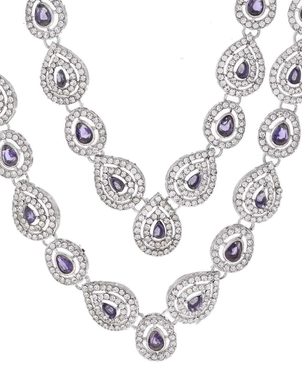VOJ Silver Plated Stainless Steel American Diamond Studded Jewellery Set