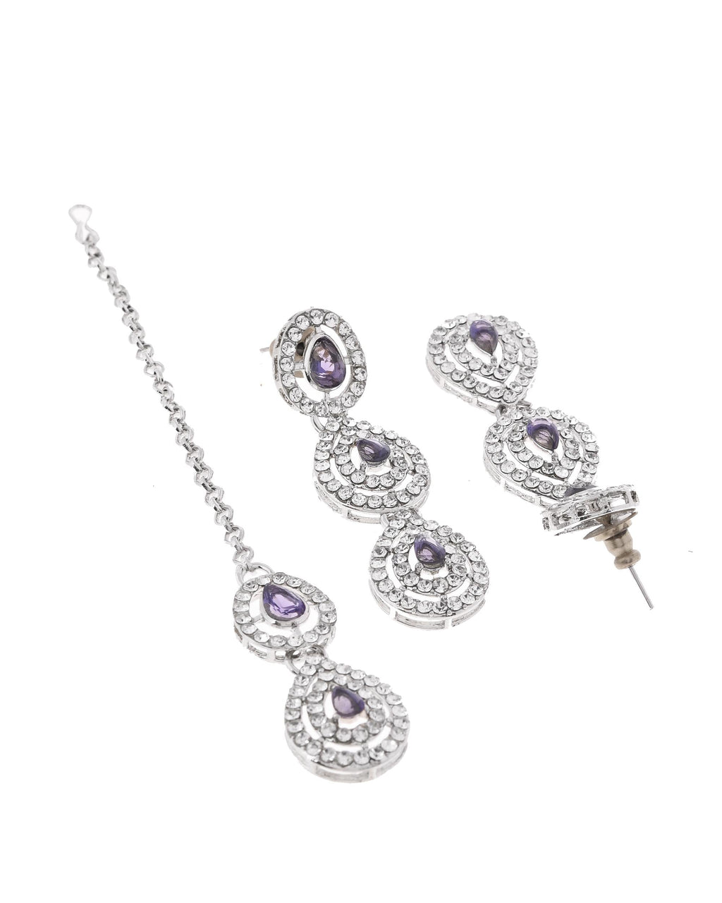 VOJ Silver Plated Stainless Steel American Diamond Studded Jewellery Set