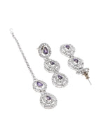 VOJ Silver Plated Stainless Steel American Diamond Studded Jewellery Set