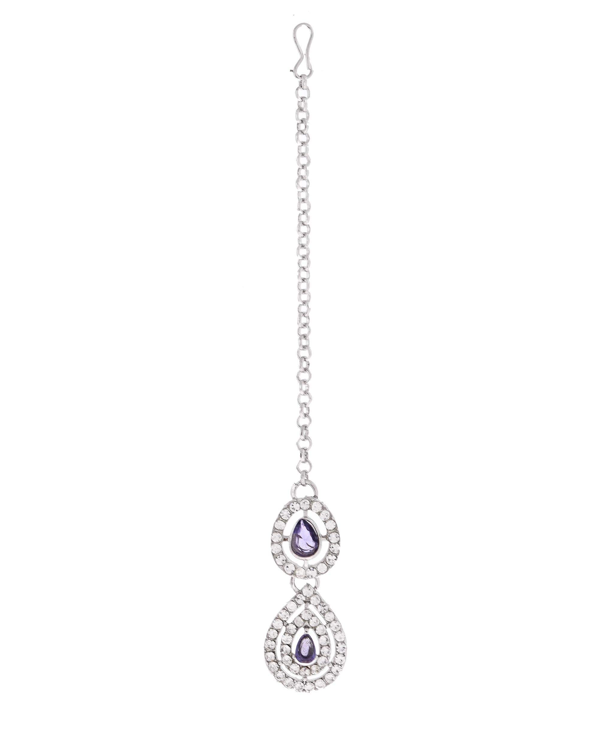 VOJ Silver Plated Stainless Steel American Diamond Studded Jewellery Set