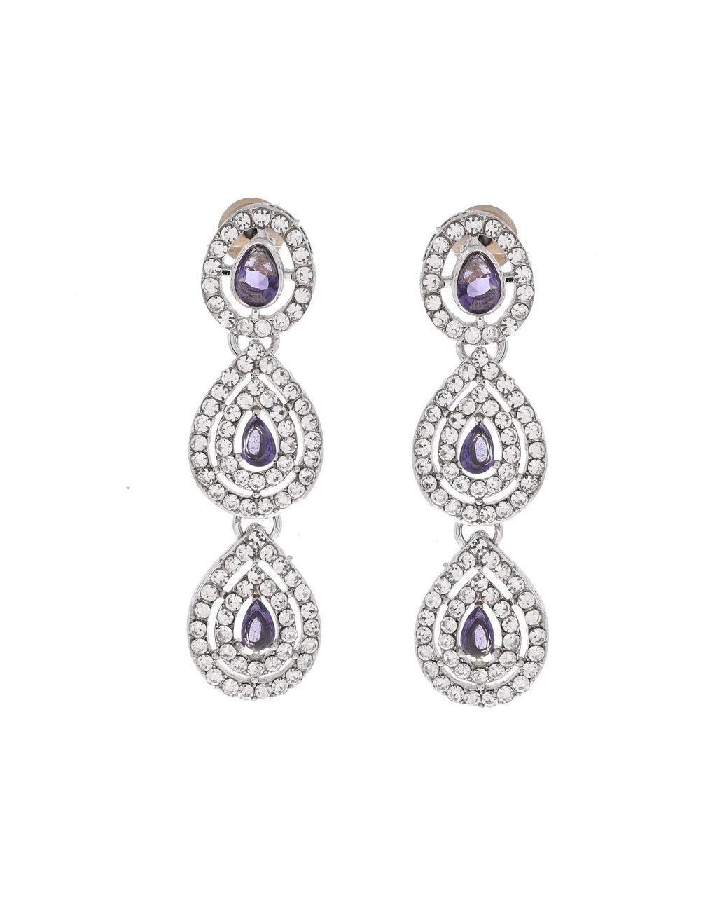 VOJ Silver Plated Stainless Steel American Diamond Studded Jewellery Set