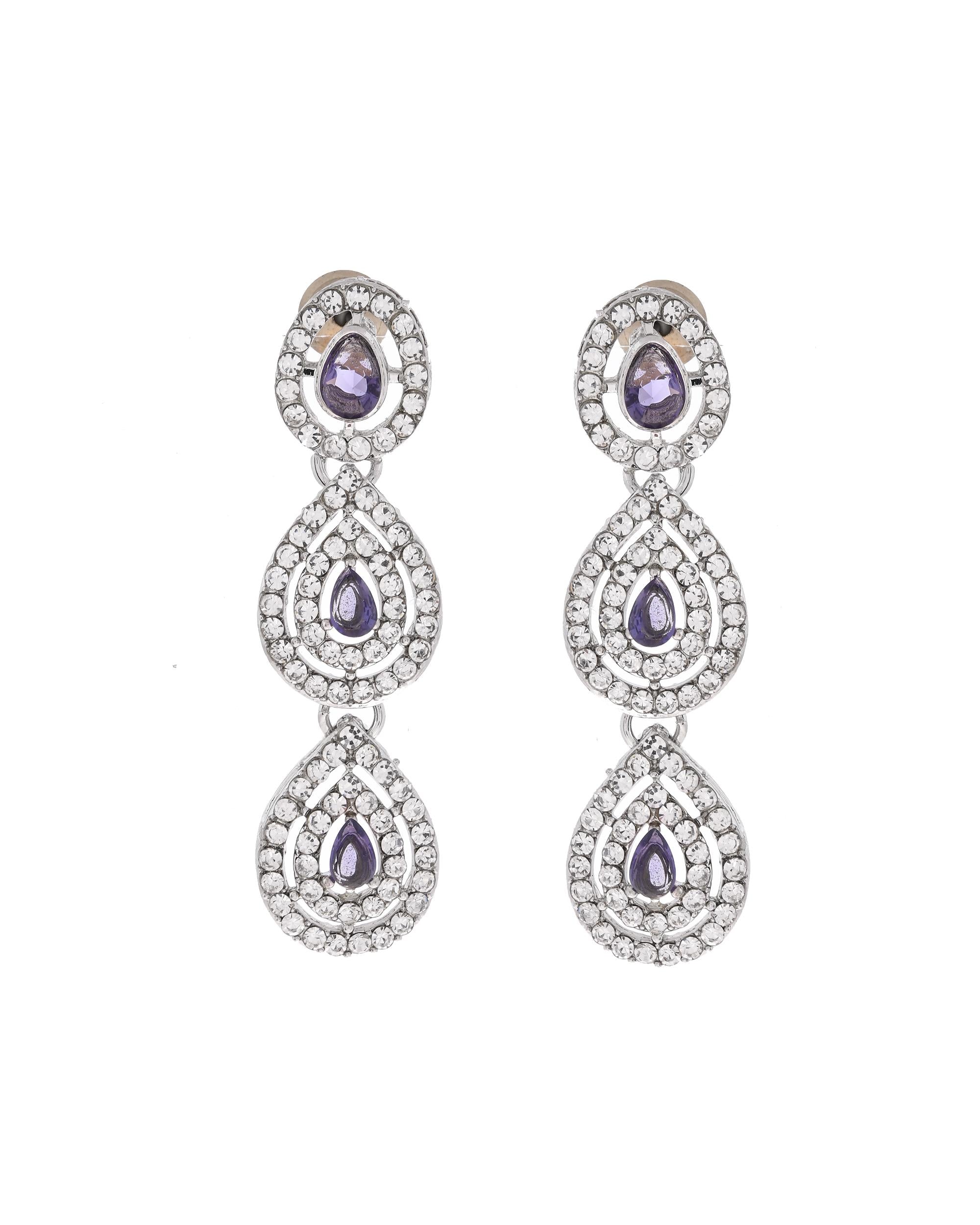 VOJ Silver Plated Stainless Steel American Diamond Studded Jewellery Set
