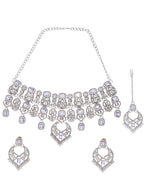 VOJ Silver-Plated American Diamond-Studded Jewellery Set