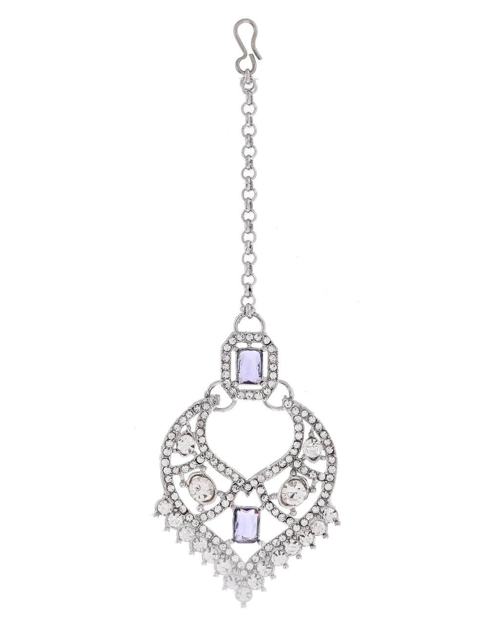 VOJ Silver-Plated American Diamond-Studded Jewellery Set