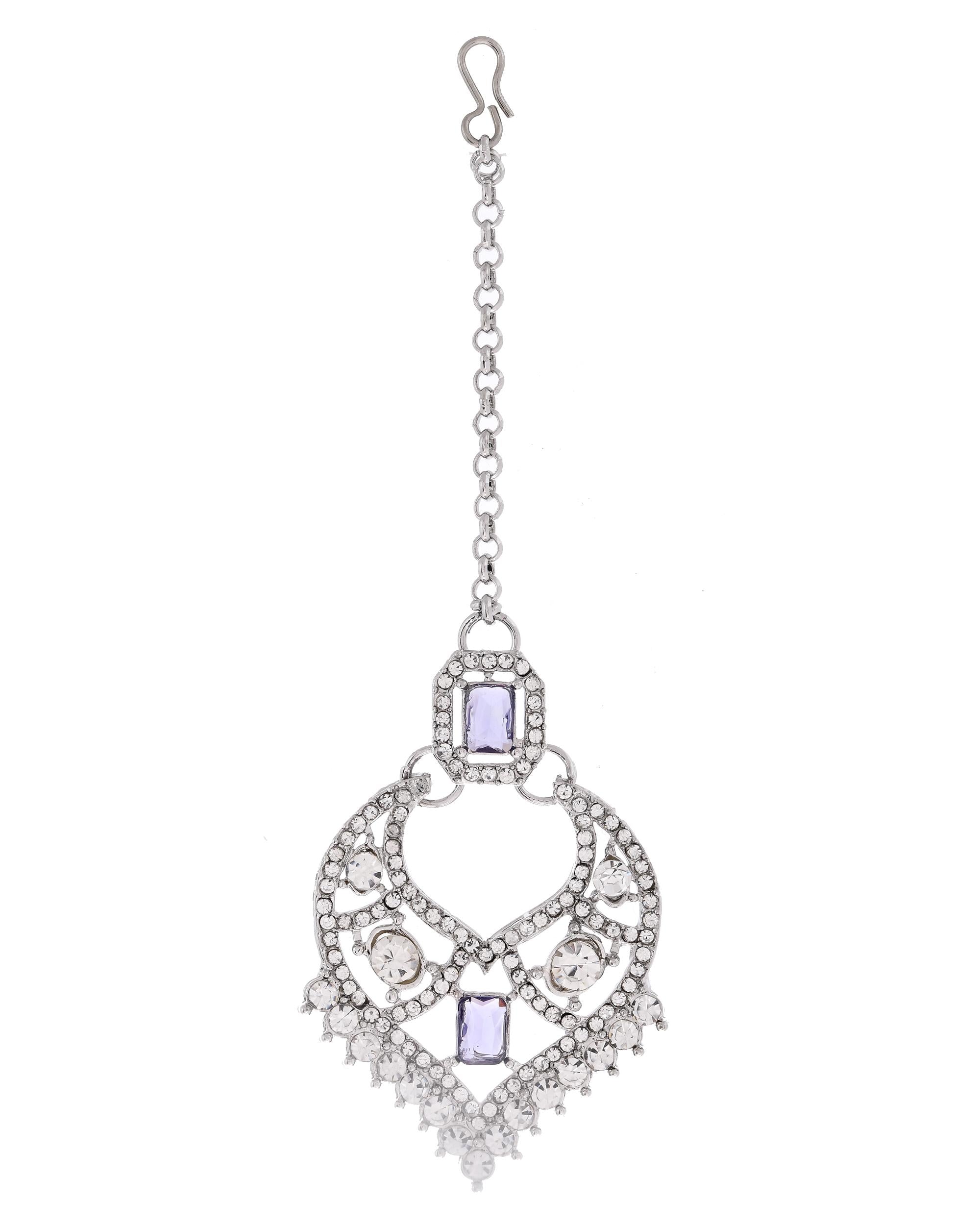 VOJ Silver-Plated American Diamond-Studded Jewellery Set