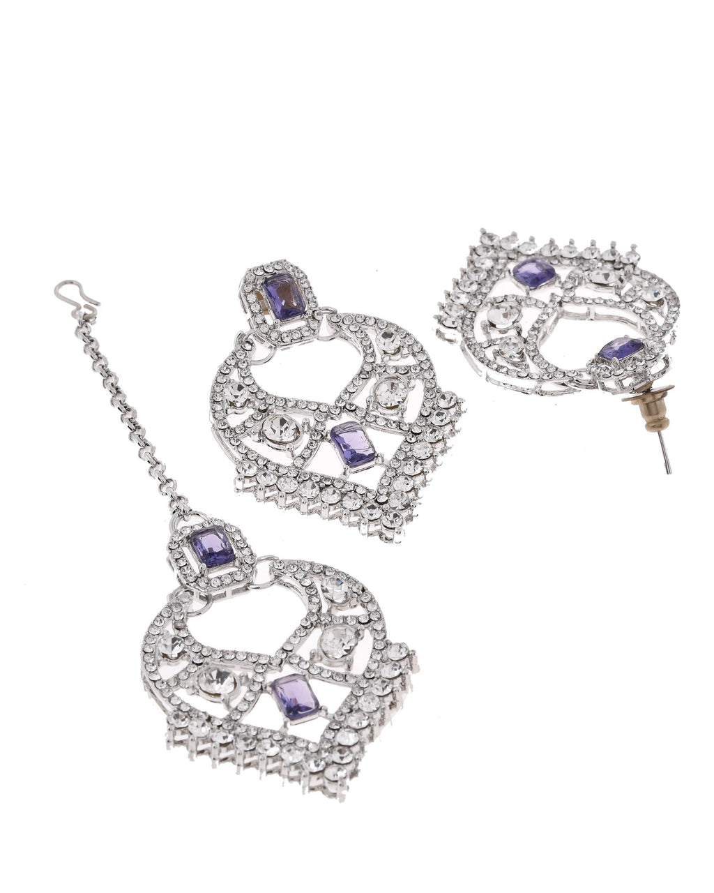 VOJ Silver-Plated American Diamond-Studded Jewellery Set
