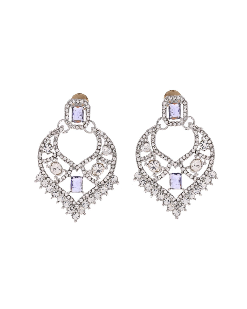 VOJ Silver-Plated American Diamond-Studded Jewellery Set