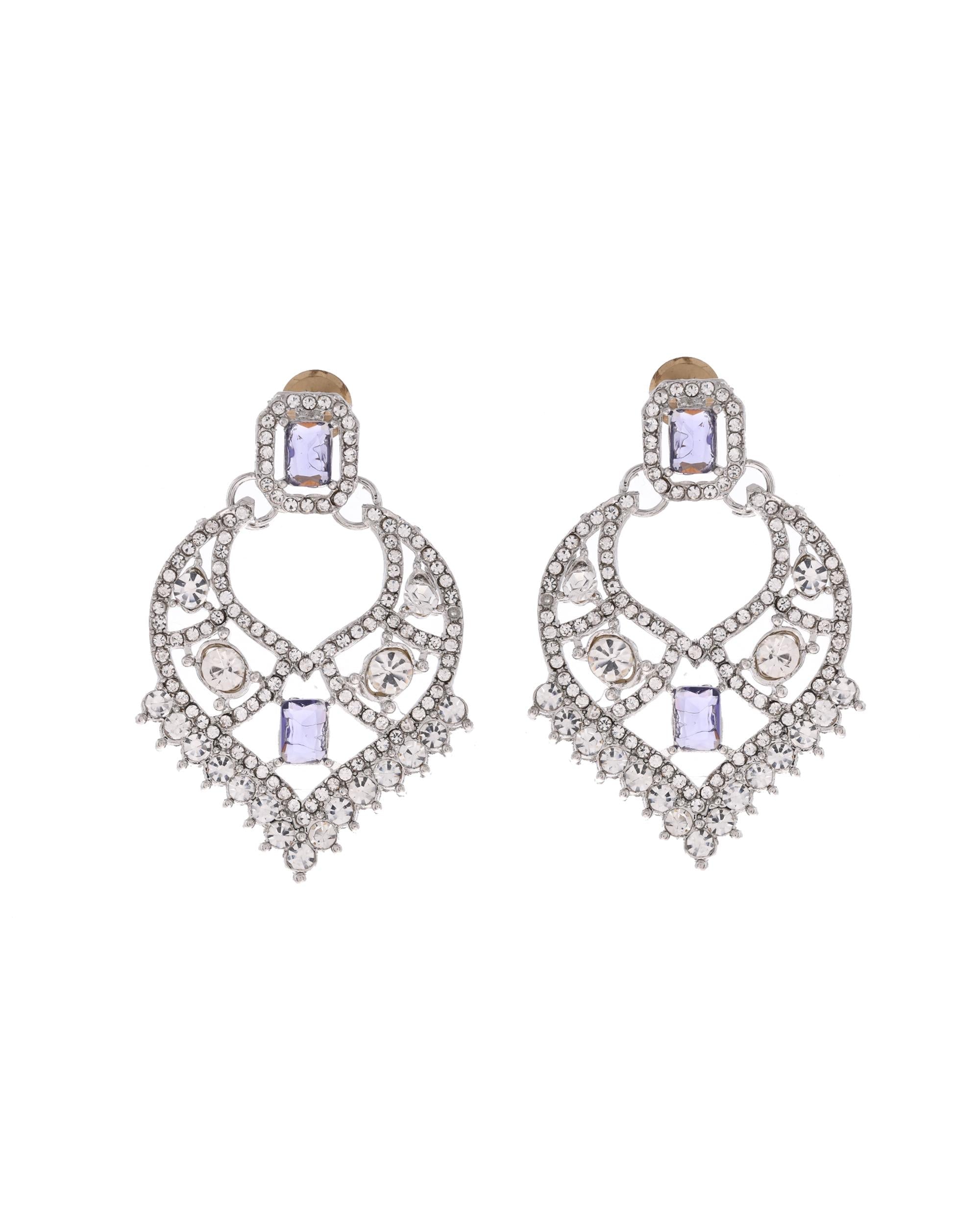 VOJ Silver-Plated American Diamond-Studded Jewellery Set