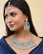 VOJ Silver-Plated American Diamond Studded Jewellery Set