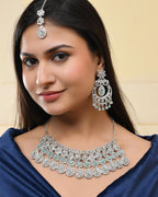 VOJ Silver-Plated American Diamond Studded Jewellery Set