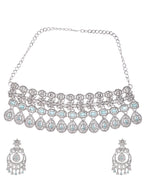 VOJ Silver-Plated American Diamond Studded Jewellery Set