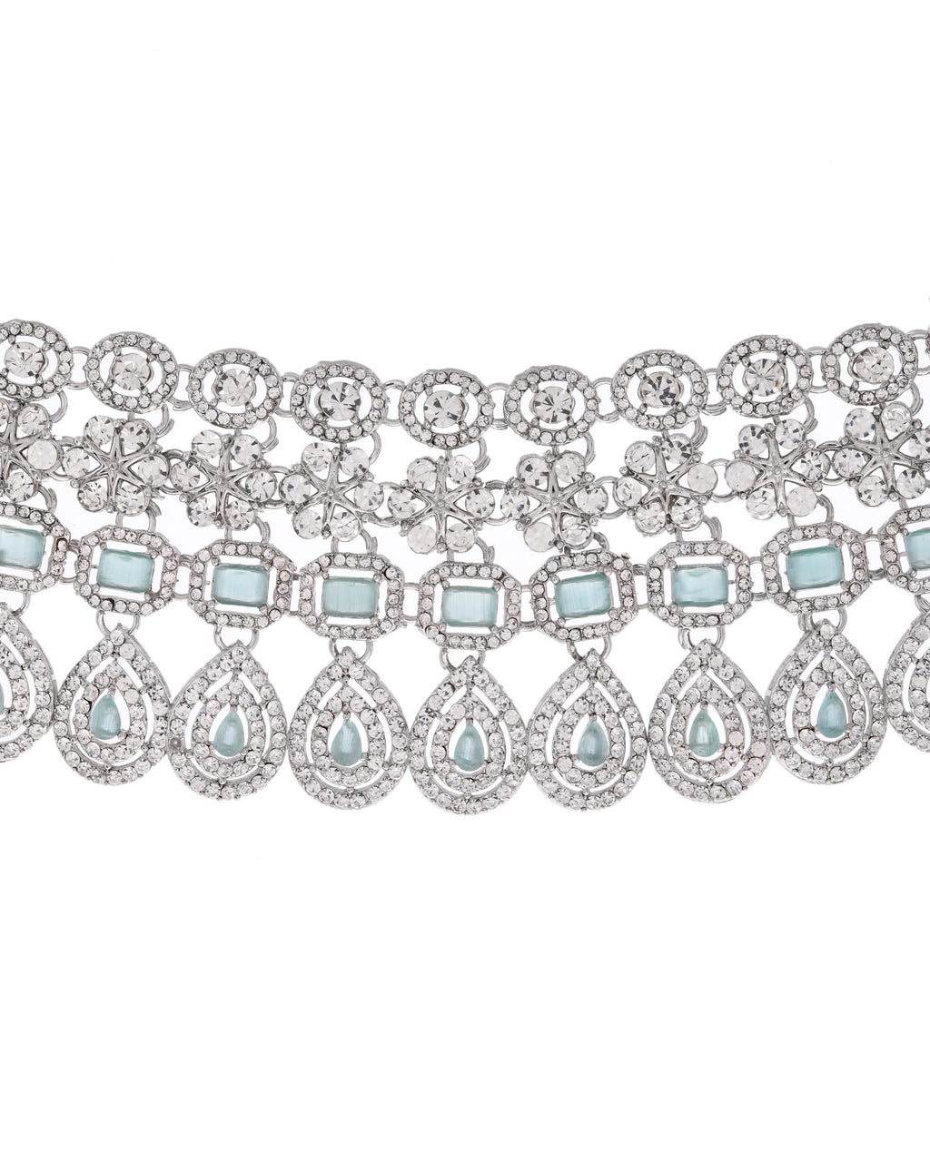 VOJ Silver-Plated American Diamond Studded Jewellery Set