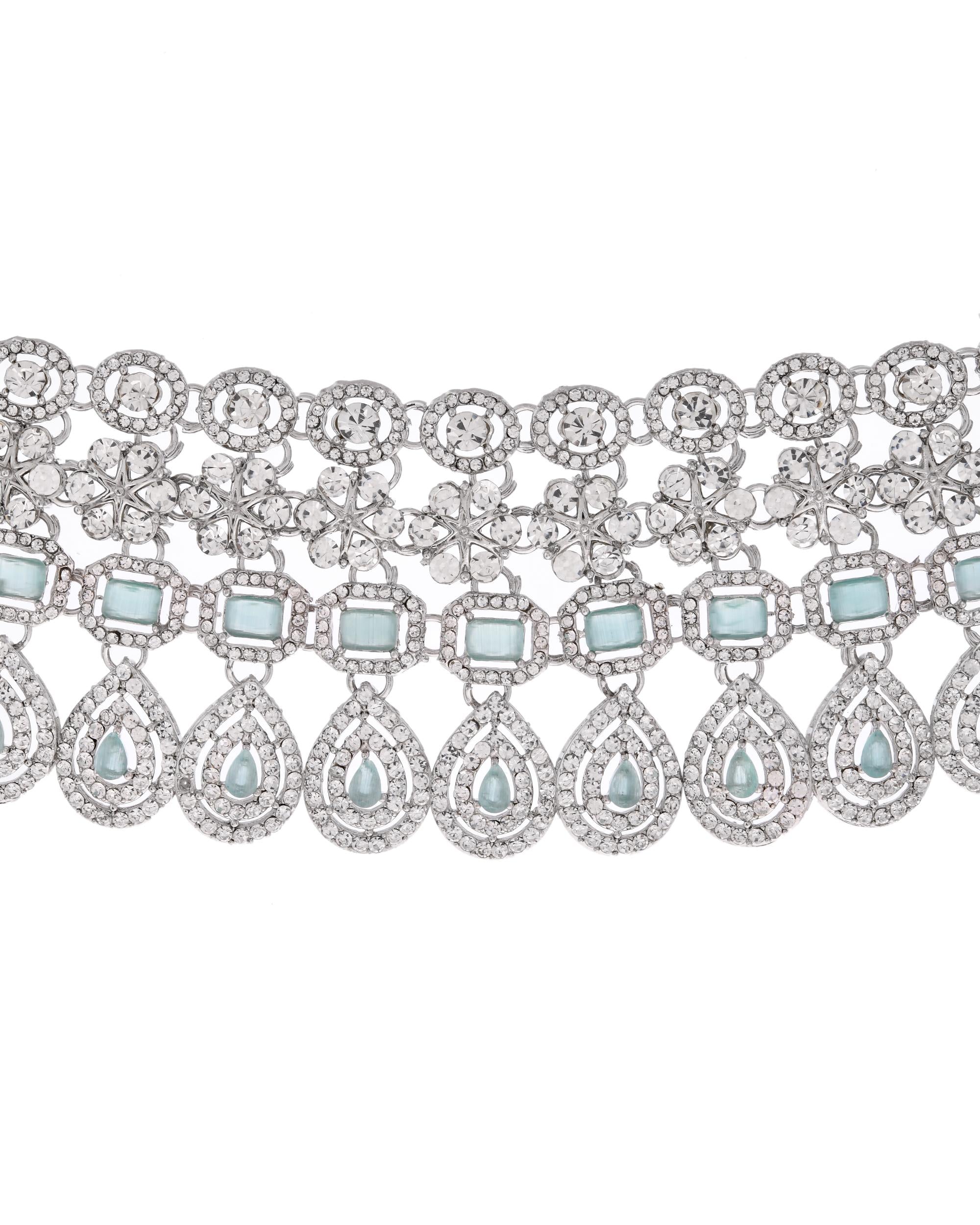VOJ Silver-Plated American Diamond Studded Jewellery Set