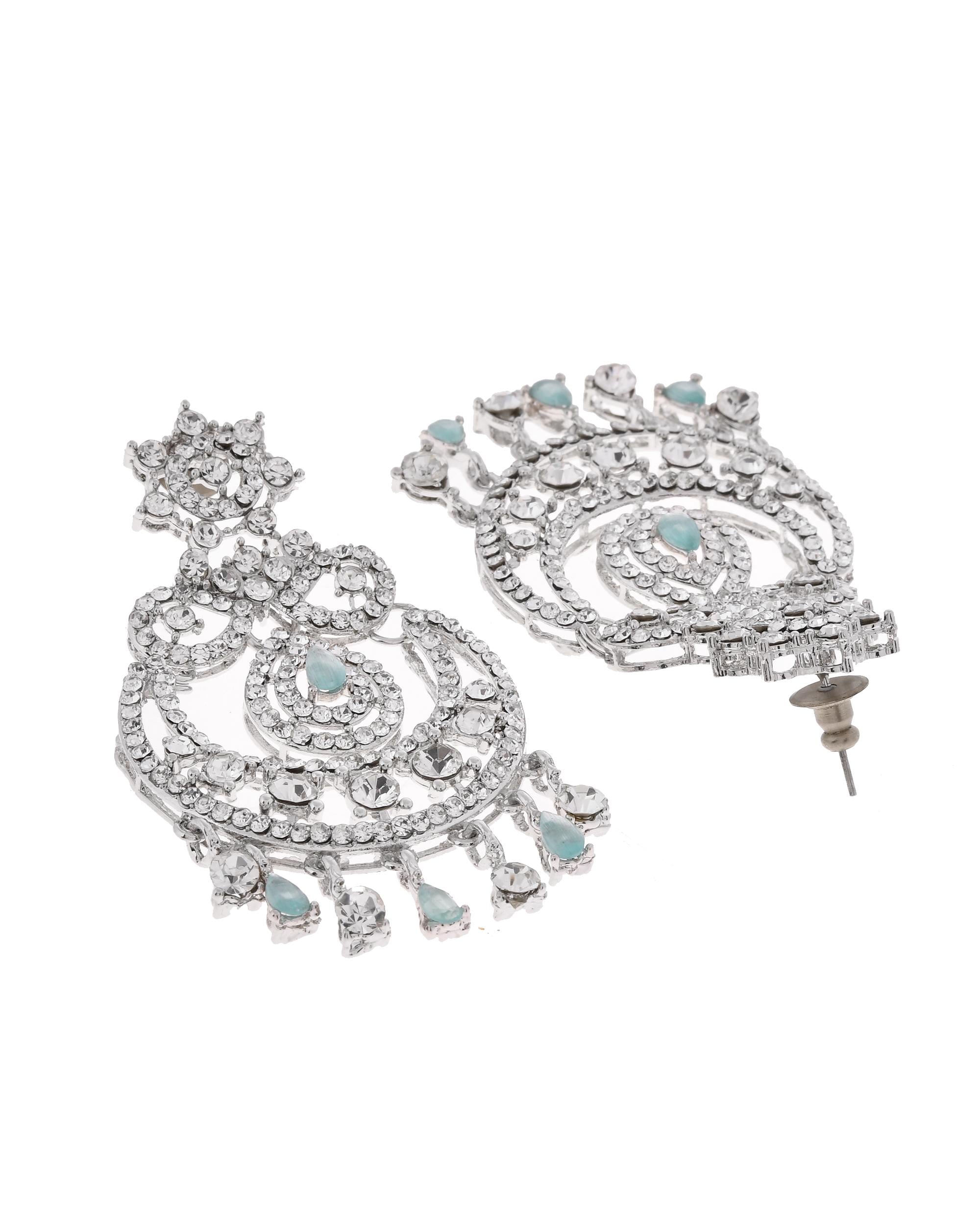 VOJ Silver-Plated American Diamond Studded Jewellery Set