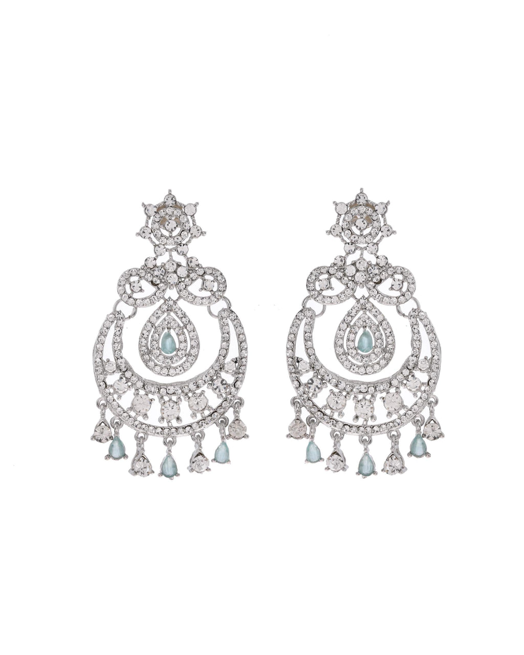 VOJ Silver-Plated American Diamond Studded Jewellery Set