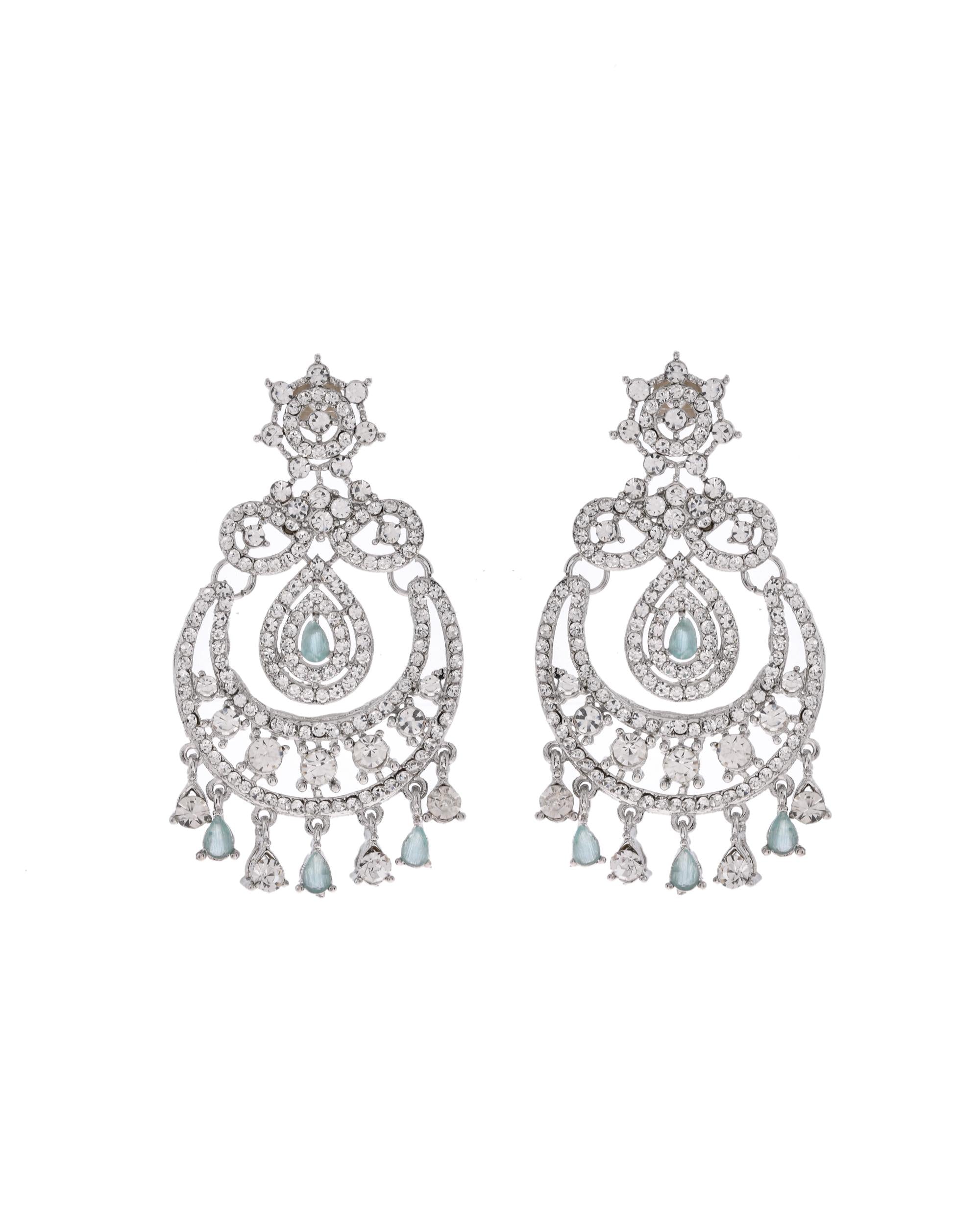 VOJ Silver-Plated American Diamond Studded Jewellery Set