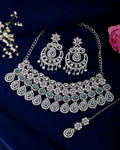 VOJ Silver-Plated American Diamond Studded Jewellery Set