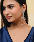 VOJ Silver Plated Ad Stone Studded Crescent Shaped Long Drop Earrings - Distacart
