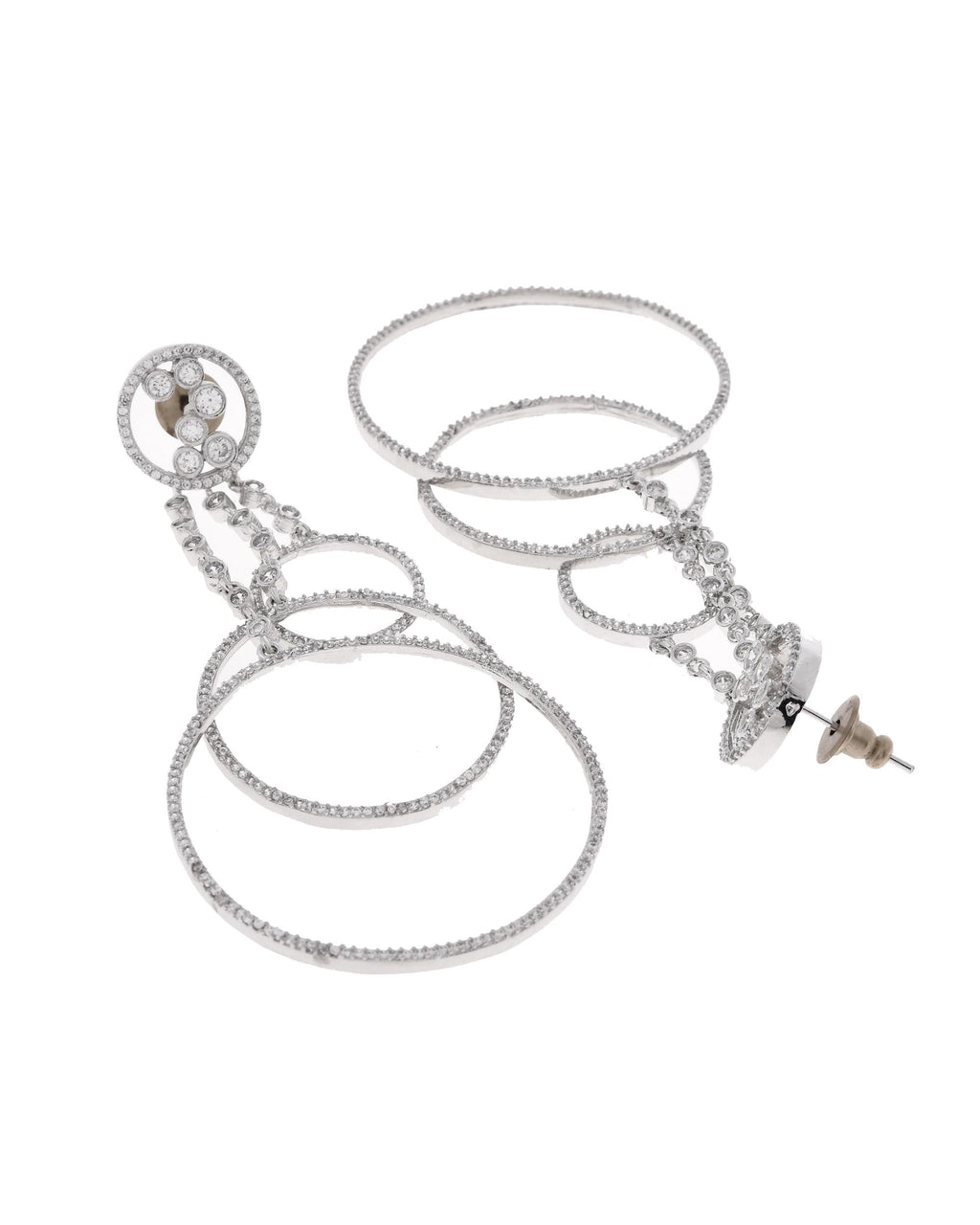 VOJ Silver Plated Ad Stone Studded Crescent Shaped Long Drop Earrings - Distacart
