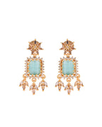 VOJ Gold-Polished Ad-Studded Sea Green Stone Jewellery Set