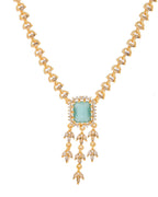VOJ Gold-Polished Ad-Studded Sea Green Stone Jewellery Set