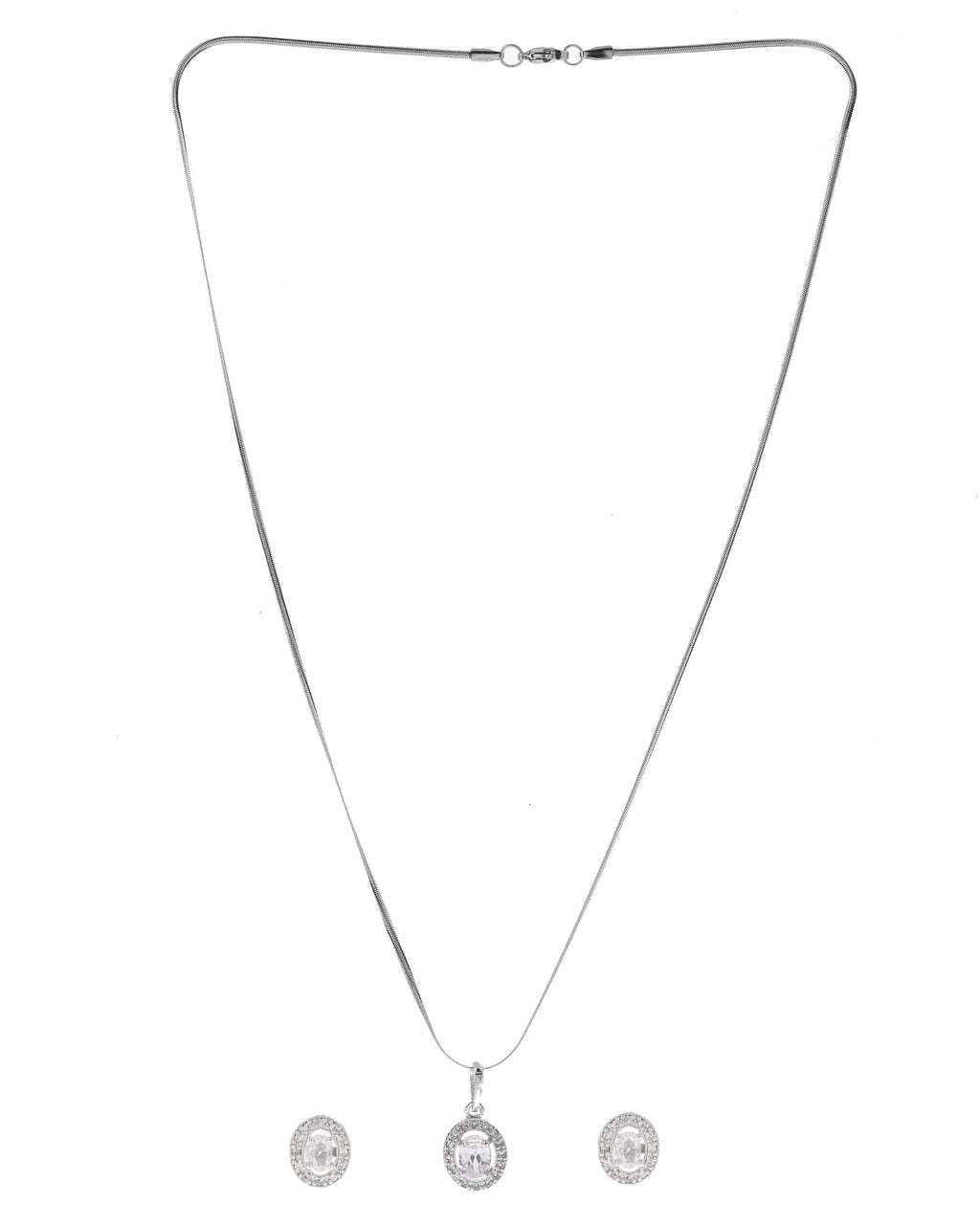 VOJ Silver Plated Ad-Studded Pendant With Chain And Earrings Set - Distacart