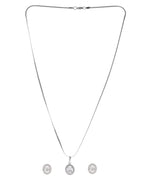 VOJ Silver Plated Ad-Studded Pendant With Chain And Earrings Set - Distacart
