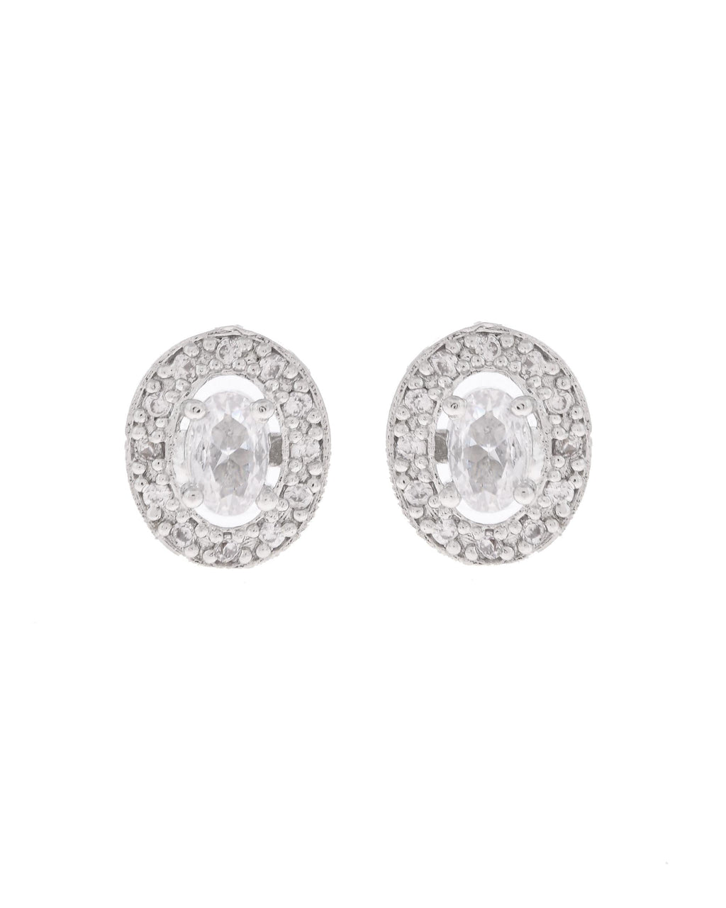 VOJ Silver Plated Ad-Studded Pendant With Chain And Earrings Set - Distacart