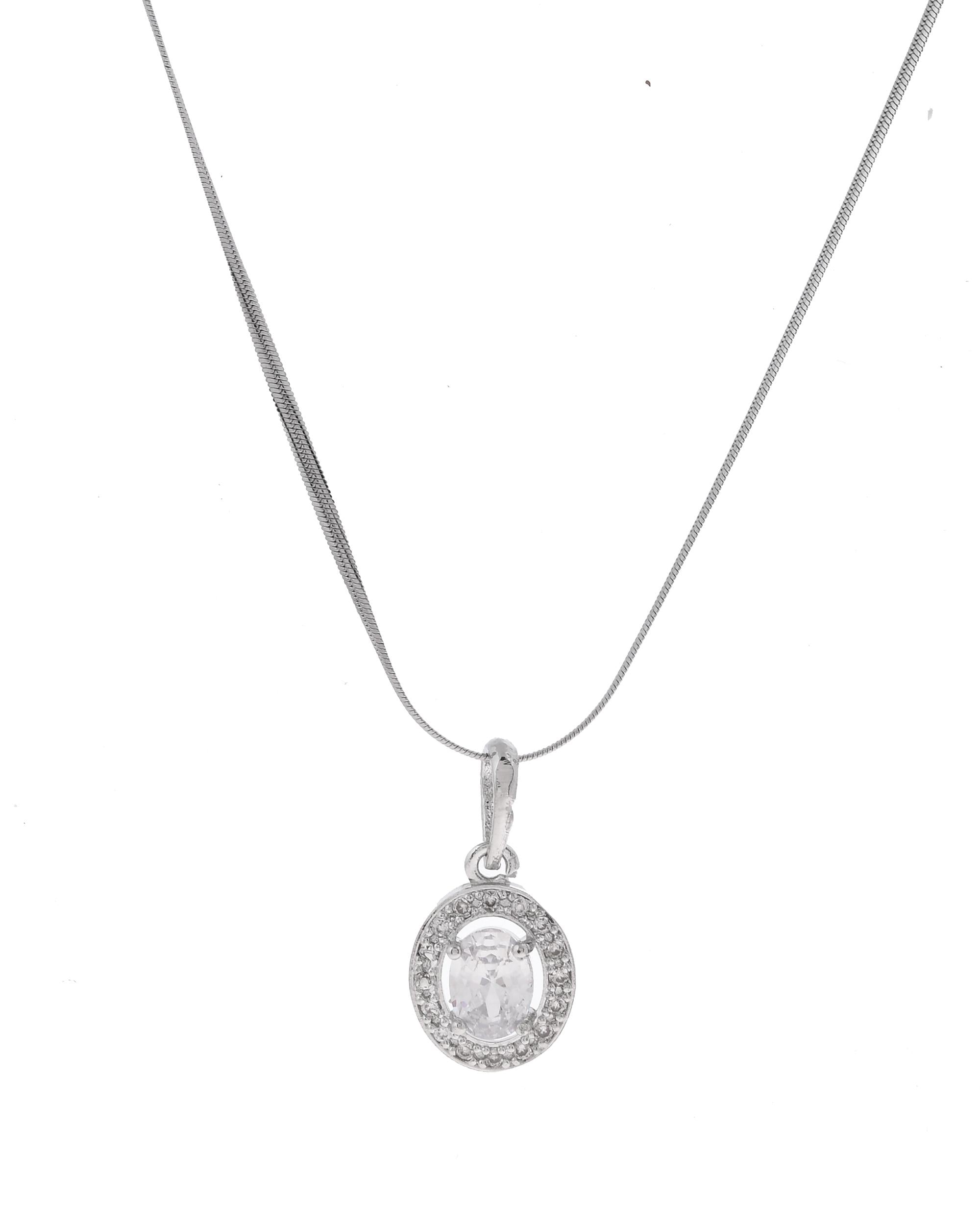 VOJ Silver Plated Ad-Studded Pendant With Chain And Earrings Set - Distacart