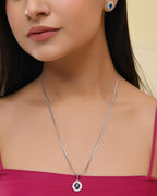 VOJ Silver Plated Blue Ad-Studded Pendant With Chain And Earrings Set - Distacart