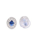 VOJ Silver Plated Blue Ad-Studded Pendant With Chain And Earrings Set - Distacart