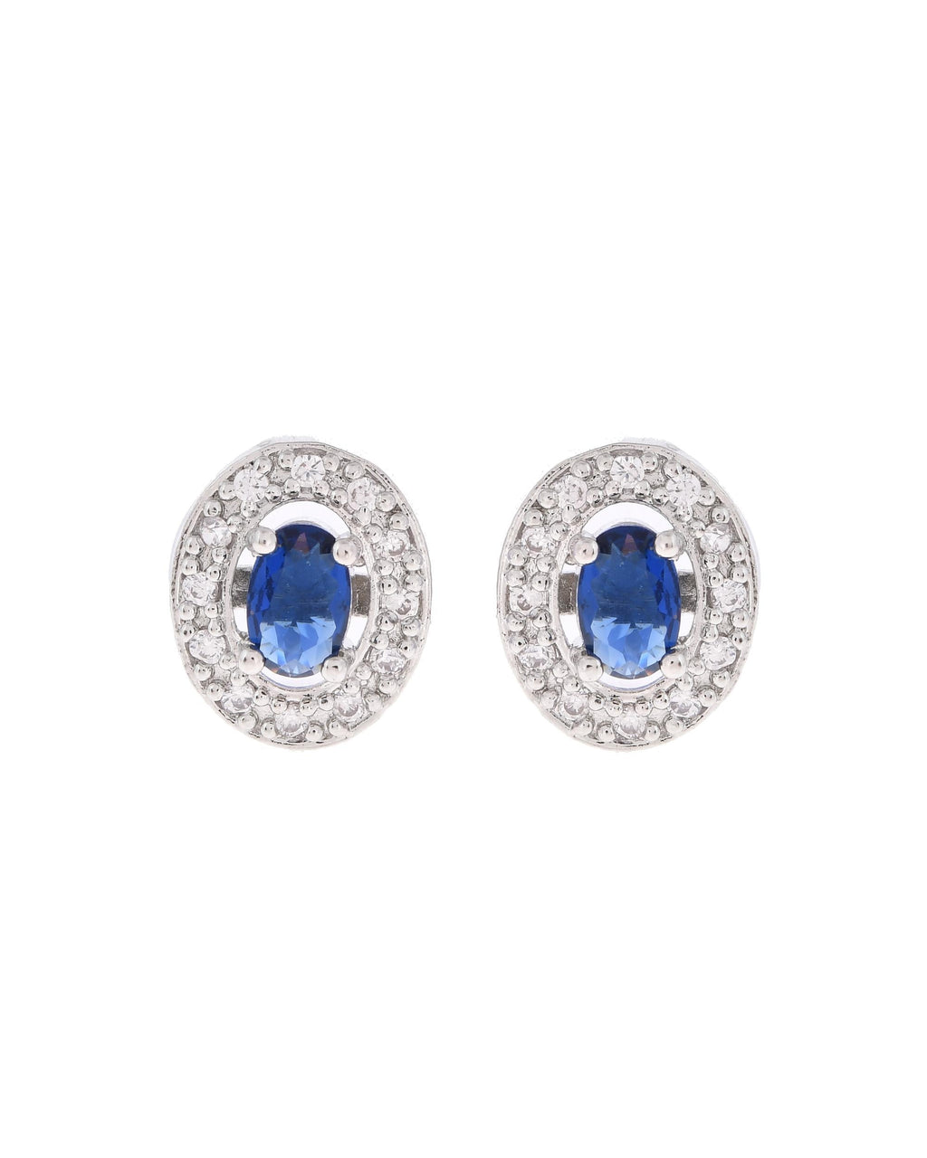 VOJ Silver Plated Blue Ad-Studded Pendant With Chain And Earrings Set - Distacart