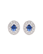 VOJ Silver Plated Blue Ad-Studded Pendant With Chain And Earrings Set - Distacart