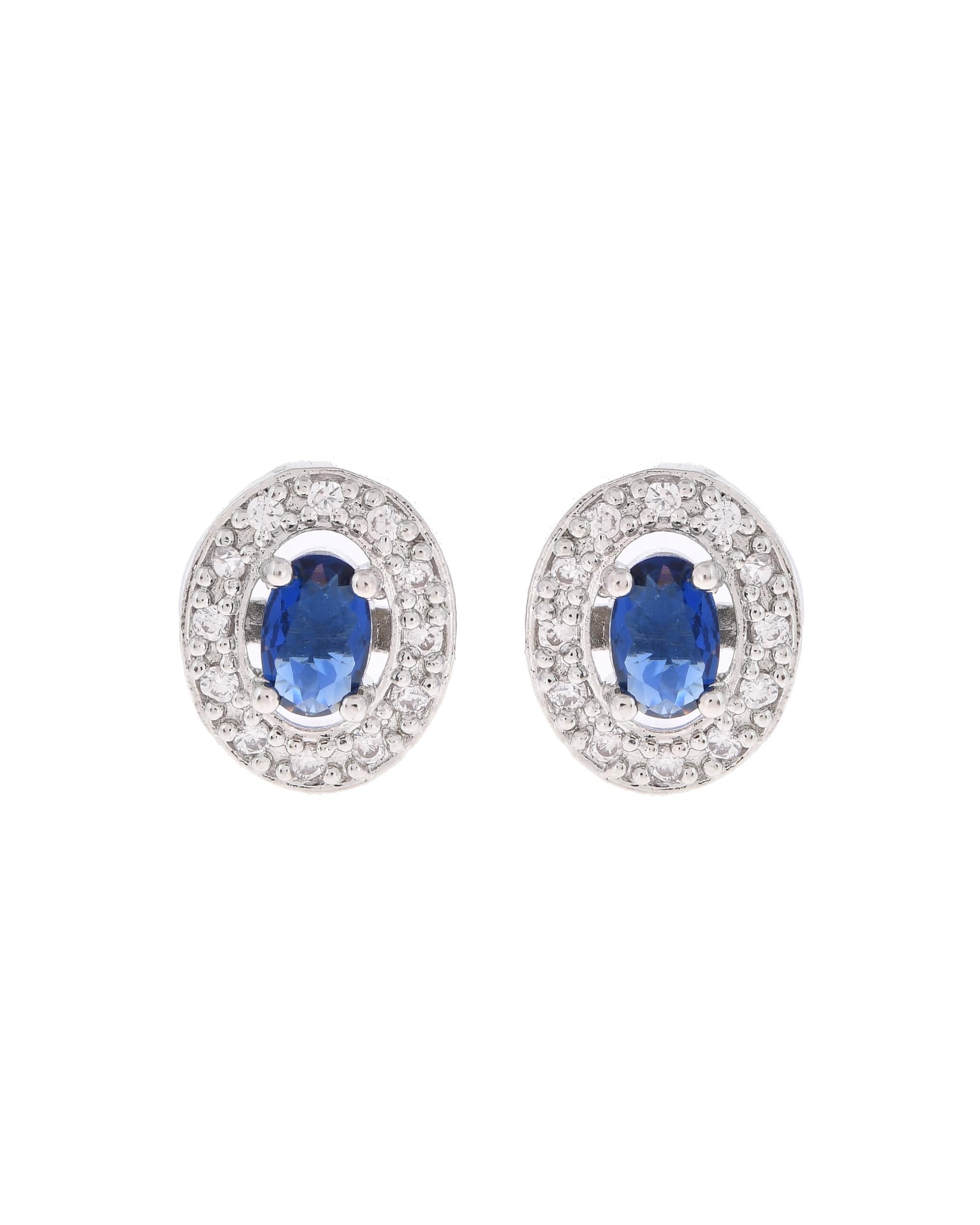 VOJ Silver Plated Blue Ad-Studded Pendant With Chain And Earrings Set - Distacart