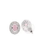 VOJ Silver Plated Pink Ad-Studded Pendant With Chain And Earrings Set - Distacart