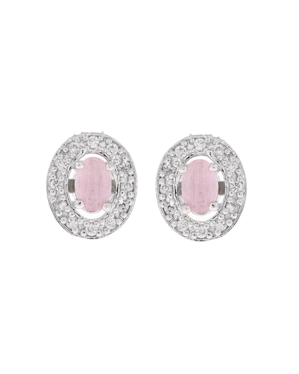 VOJ Silver Plated Pink Ad-Studded Pendant With Chain And Earrings Set - Distacart