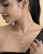 VOJ Gold-Polished AD Stone Studded Designer Chain Set