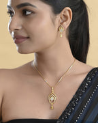VOJ Gold-Polished AD Stone Studded Designer Chain Set