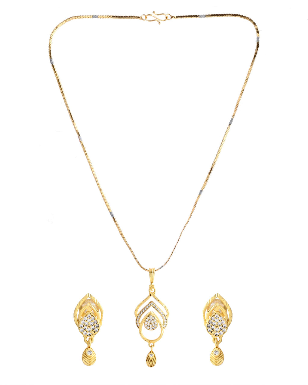 VOJ Gold-Polished AD Stone Studded Designer Chain Set