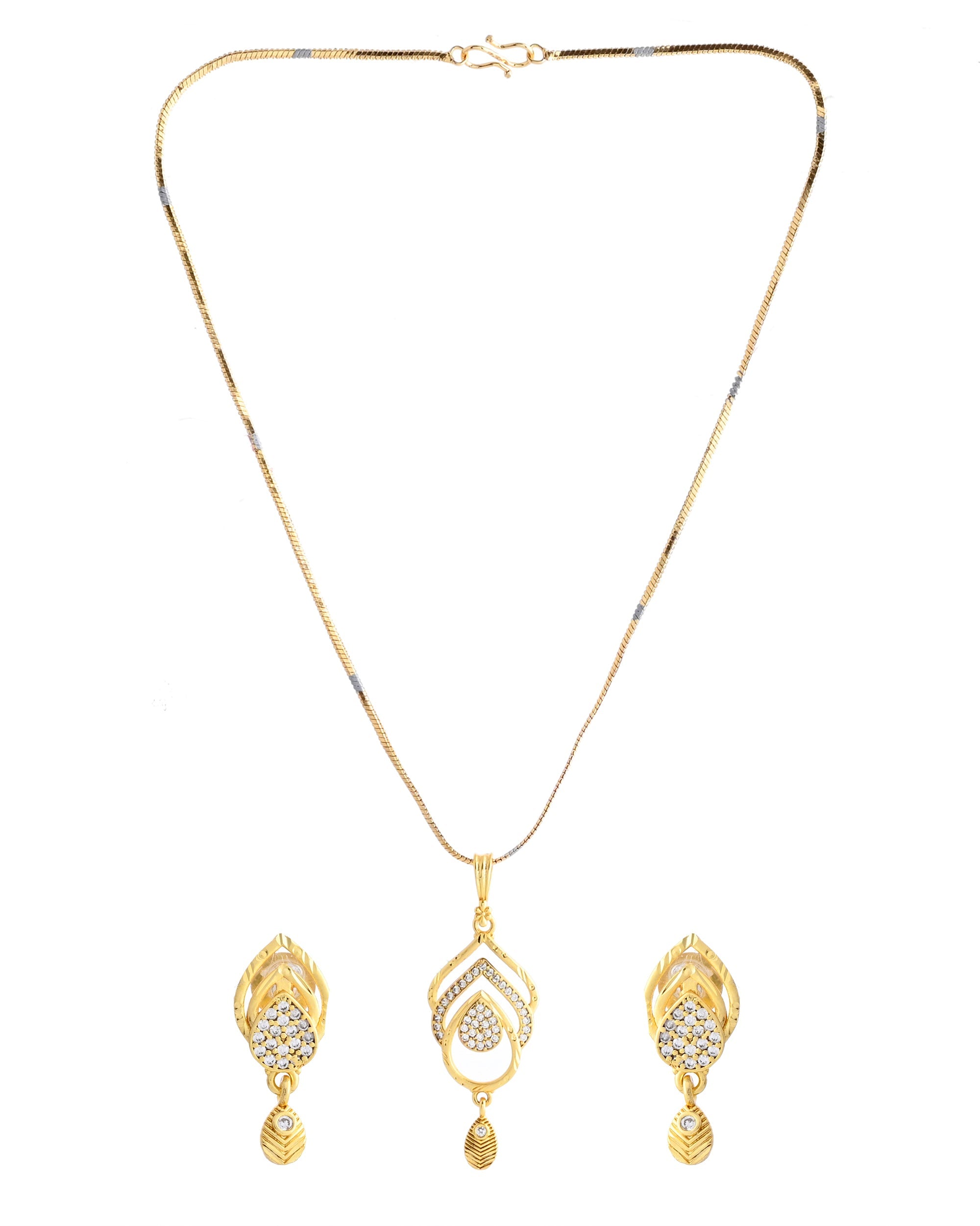 VOJ Gold-Polished AD Stone Studded Designer Chain Set