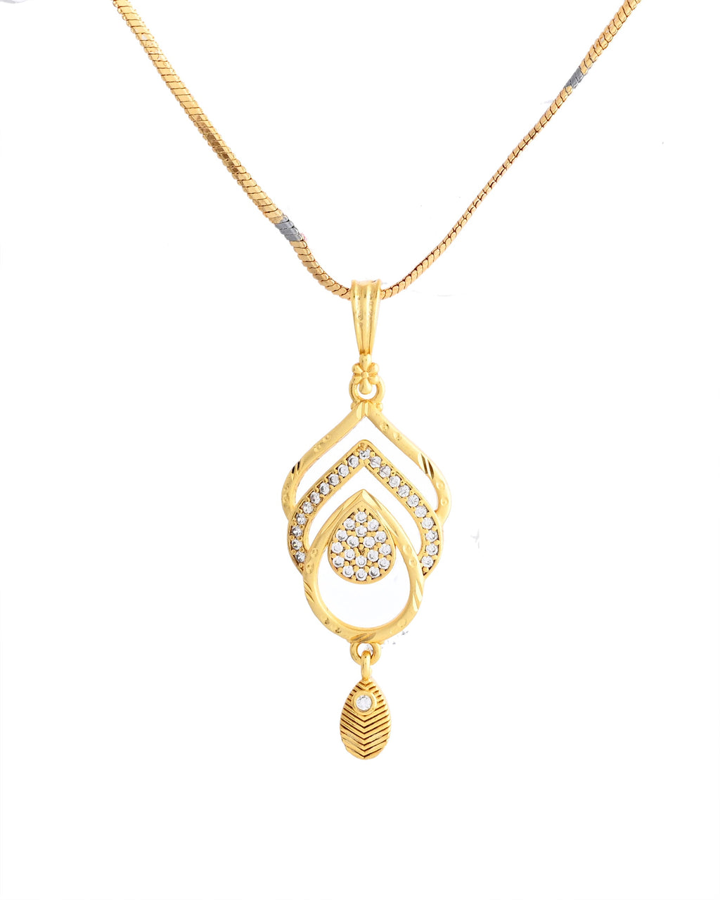 VOJ Gold-Polished AD Stone Studded Designer Chain Set