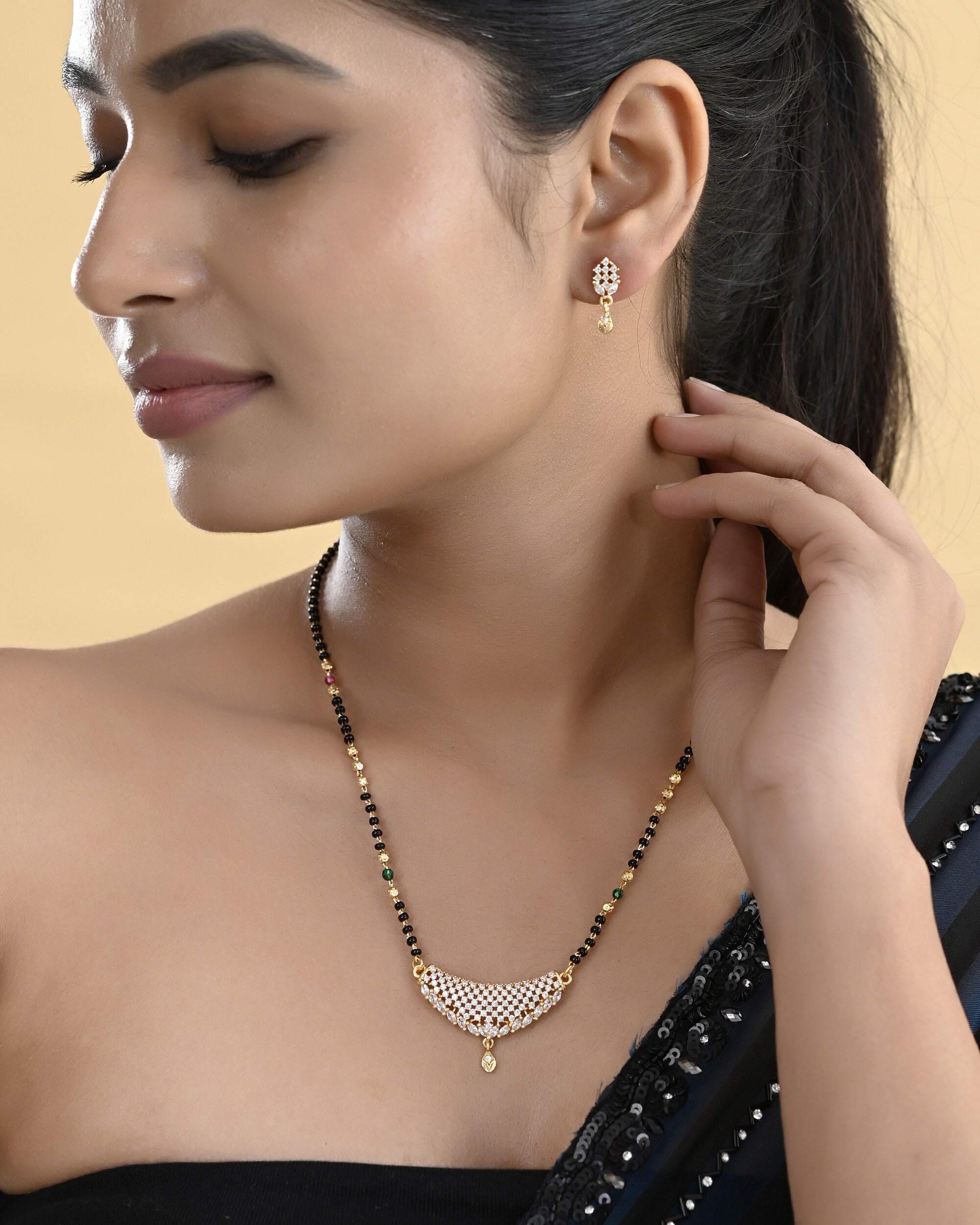 VOJ Gold-Polished AD Stone Studded MangalSutra Set - Distacart